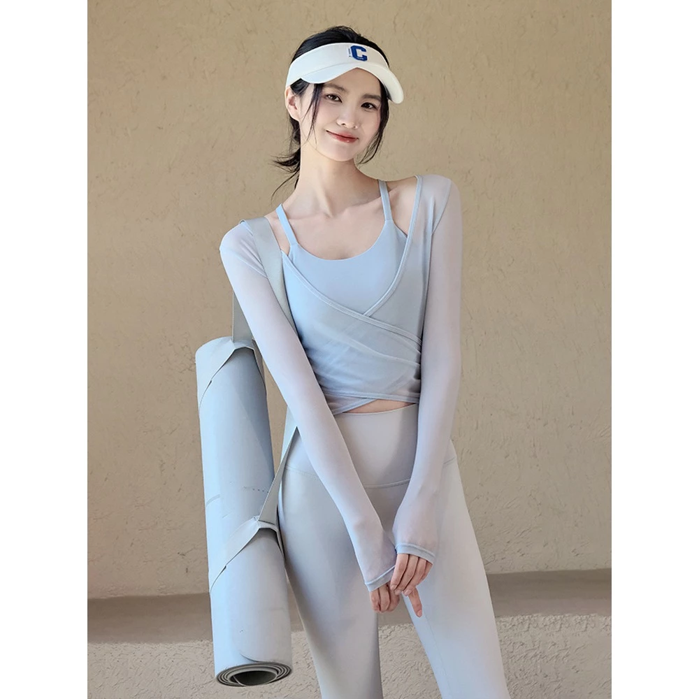 ArayaLady เสื้อโยคะ 2in1 ซีทรู+สปอร์ตบรา แขนยาว หลายสี thumbnail 7