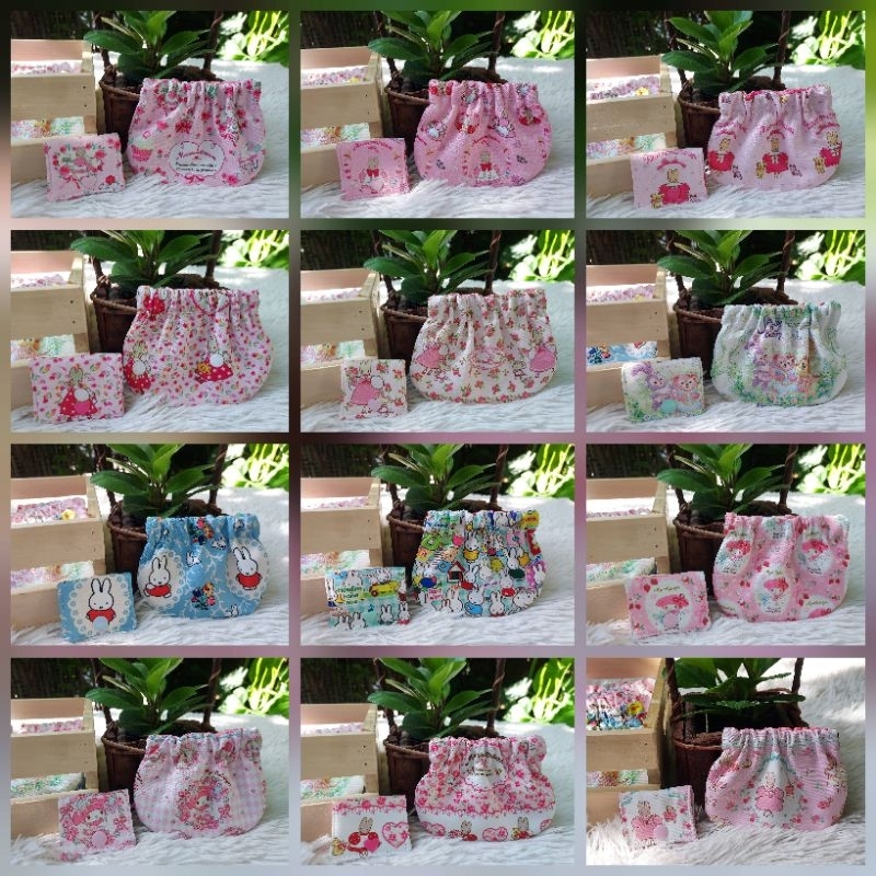 กระเป๋าปากบีบ+ที่รัดสายชาต เซตคู่ 12  ชุด สั่งทำเปลี่ยนลายได้