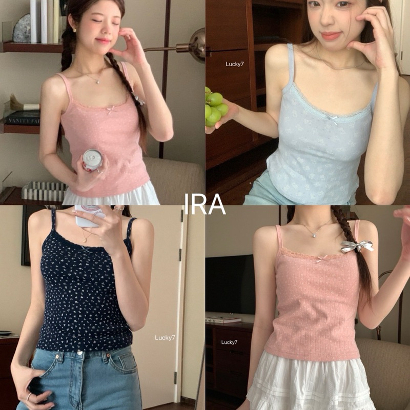 BY IRA Olivia Laze Top พร้อมส่ง เสื้อสายเดี่ยว ดีเทลลายดอกไม้  มินิมอลสไตล์เวียดนาม แต่งตัวง่าย น่ารักก