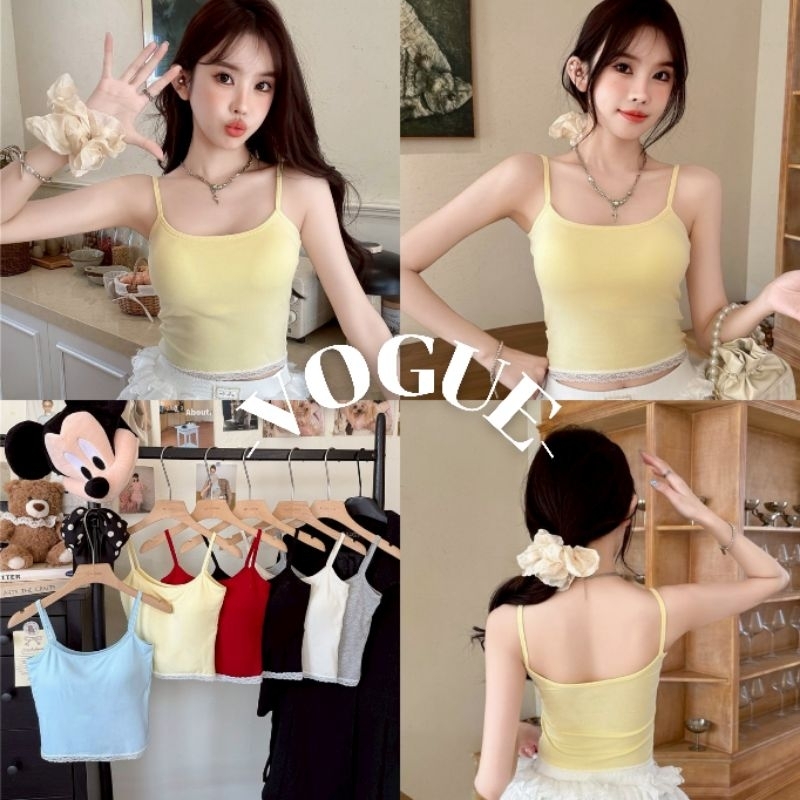 Vogue🌟พร้อมส่ง🌟 เสื้อสายเดี่ยว สีสันสดใส มีฟองน้ำ ทรงรัดตัว (FY310)