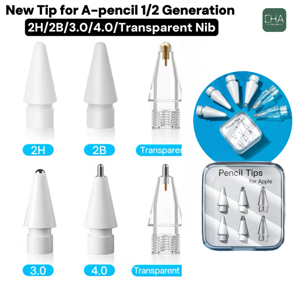 หัวเปลี่ยน 6ชิ้น หัวเปลี่ยนปากกาแท่งสไตลัส 2.0/3.0/4.0mm สำหรับ iPad Pro/Air/Mini เหมือนดินสอสัมผัสแบบละเอียด เขียนลื่น