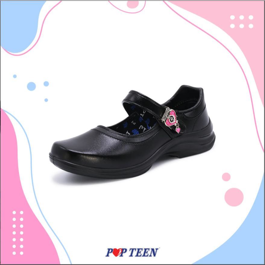 รองเท้านักเรียนหญิง Popteen รุ่นใหม่ล่าสุด ลายหัวใจ ไซส์ 30-41