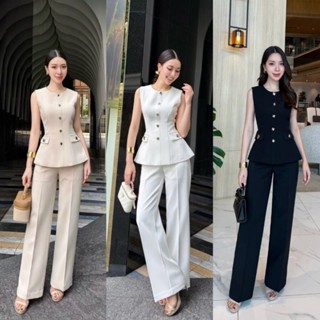 Shimmer พร้อมส่ง/ ชุดเซ็ตเสื้อ+กางเกงขายาวสีเบจเข้าเซ็ต