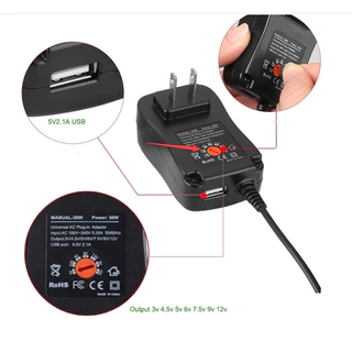 AC/DC Adjustable Adapter อะแดปเตอร์ มี8หัว อะแดปเตอร์ปลั๊กเสียบชาร์จ ปลงไฟปรับโวลท์ได้ 30W 3V-12V อแดปเตอร์ ปรับโวลท์ได้