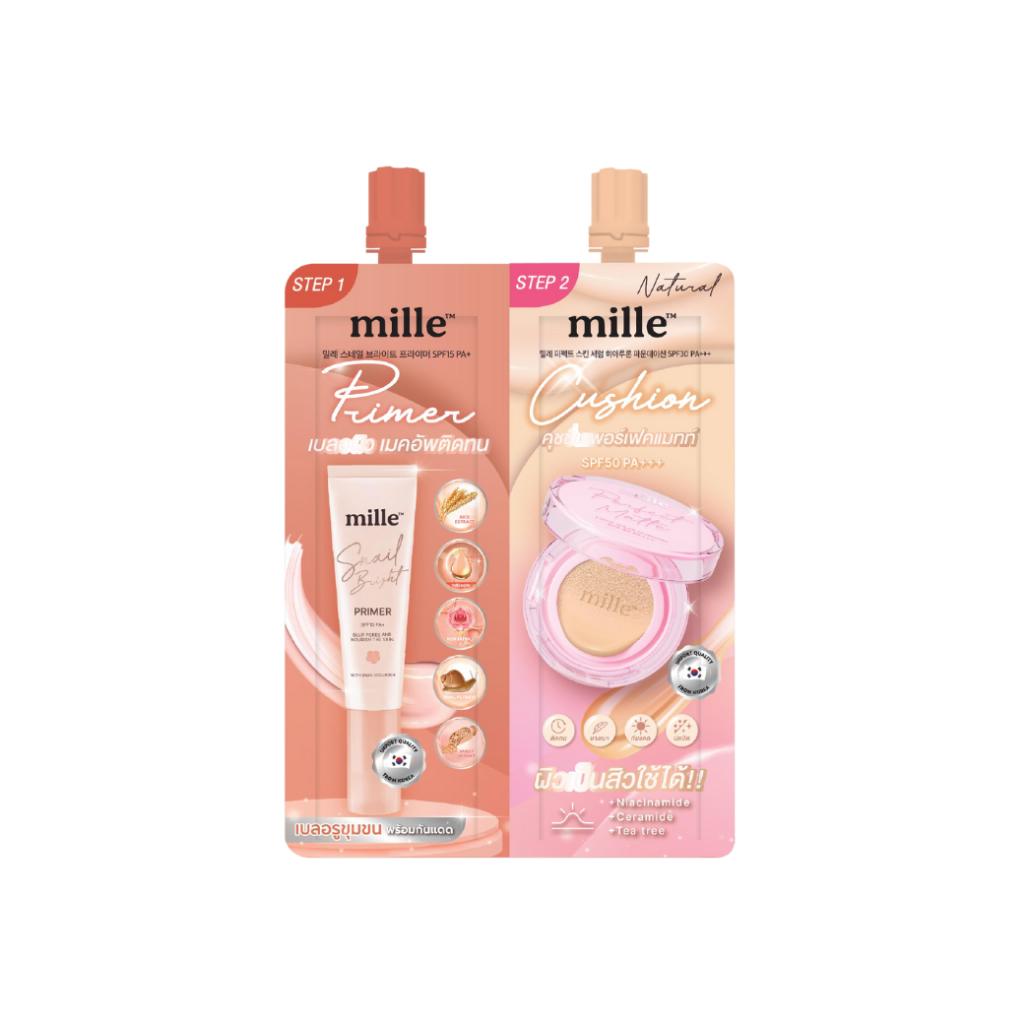 MILLE Duo Primer & Cushion มิลเล่ ดูโอ้ ไพรเมอร์ & คุชชั่น (ไพรเมอร์+คุชชั่นแมตต์)