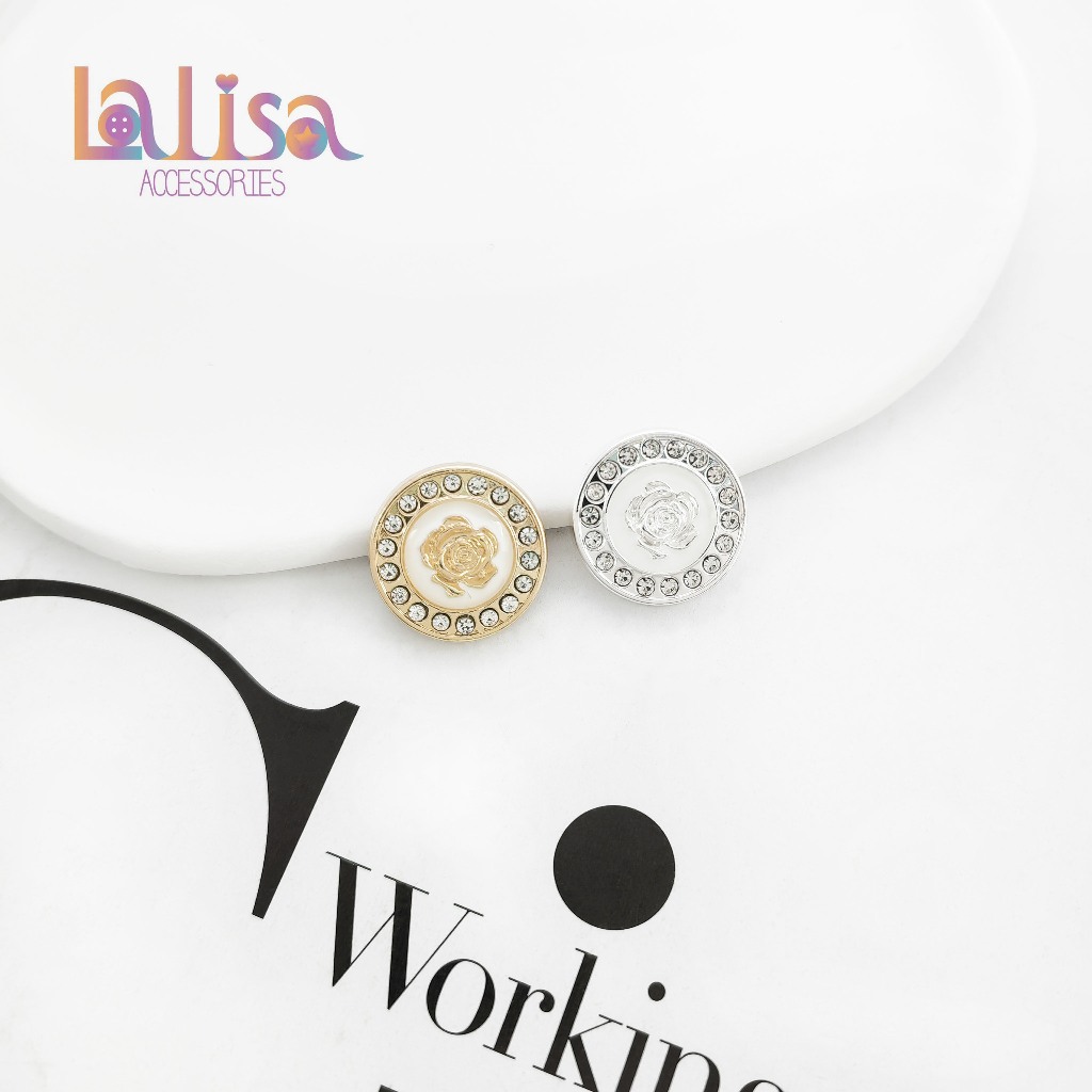 กระดุมดอกกุหลาบประดับเพชร alloy button 82791-18mm