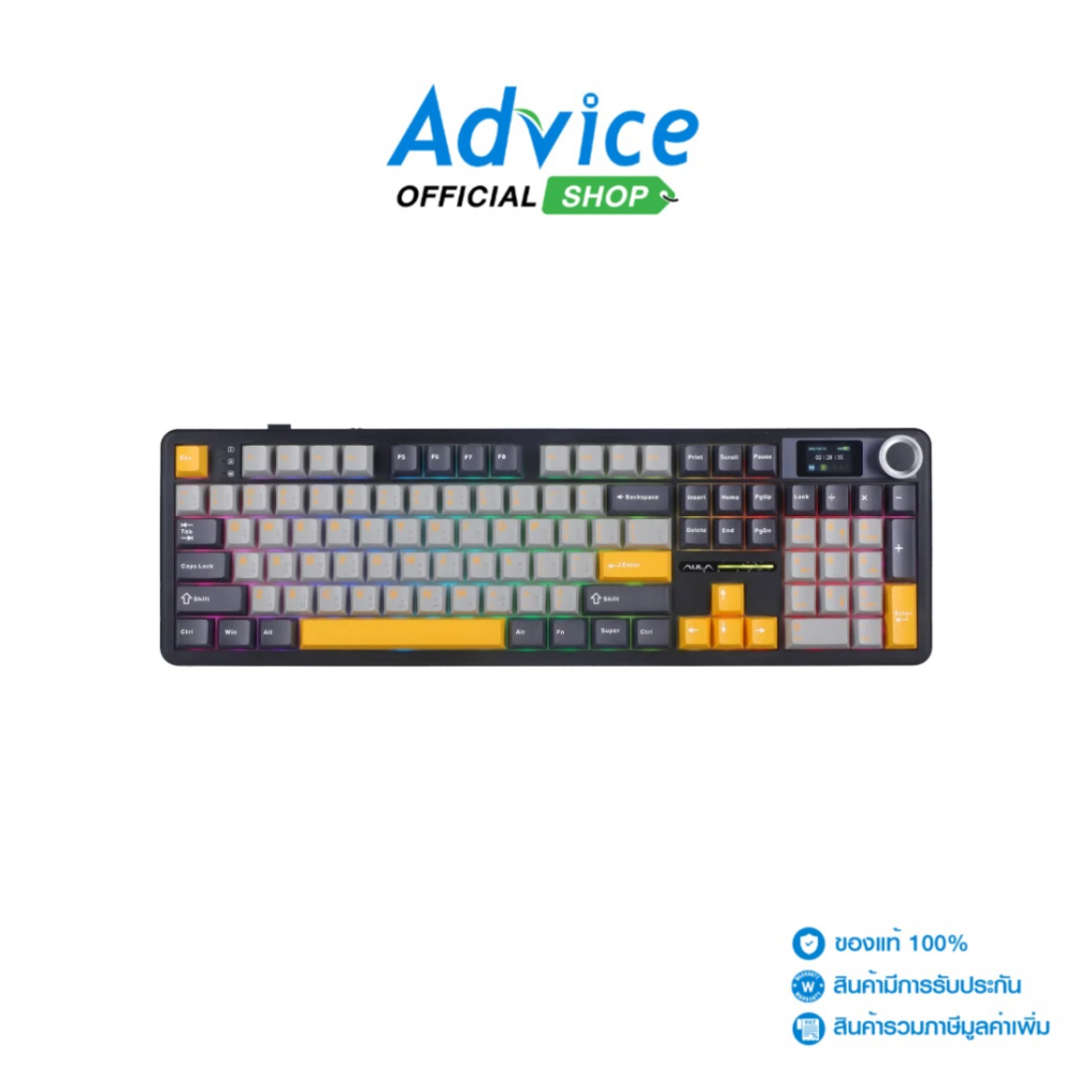 AULA WIRELESS/BLUETOOTH KEYBOARD (คีย์บอร์ด) F108PRO BLACK/GREY/YELLOW REAPER-SWITCH - A0168451