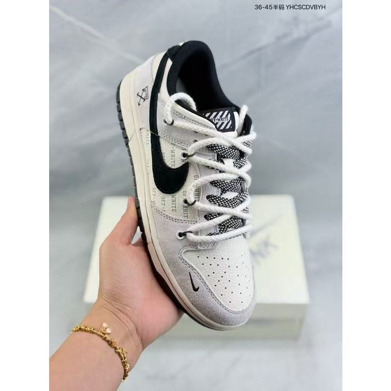 Off White x Nike Dunk SB Low  สีเทาขาวดำ รองเท้ากีฬาสวมใส่สบาย