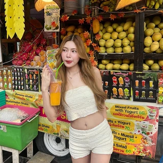 ส่งไวจากไทย ชุดว่ายน้ำแฟชั่น bikini ชุดบิกินี่ ทูพีช เกาะอก white มีฟองน้ำ beach#0801