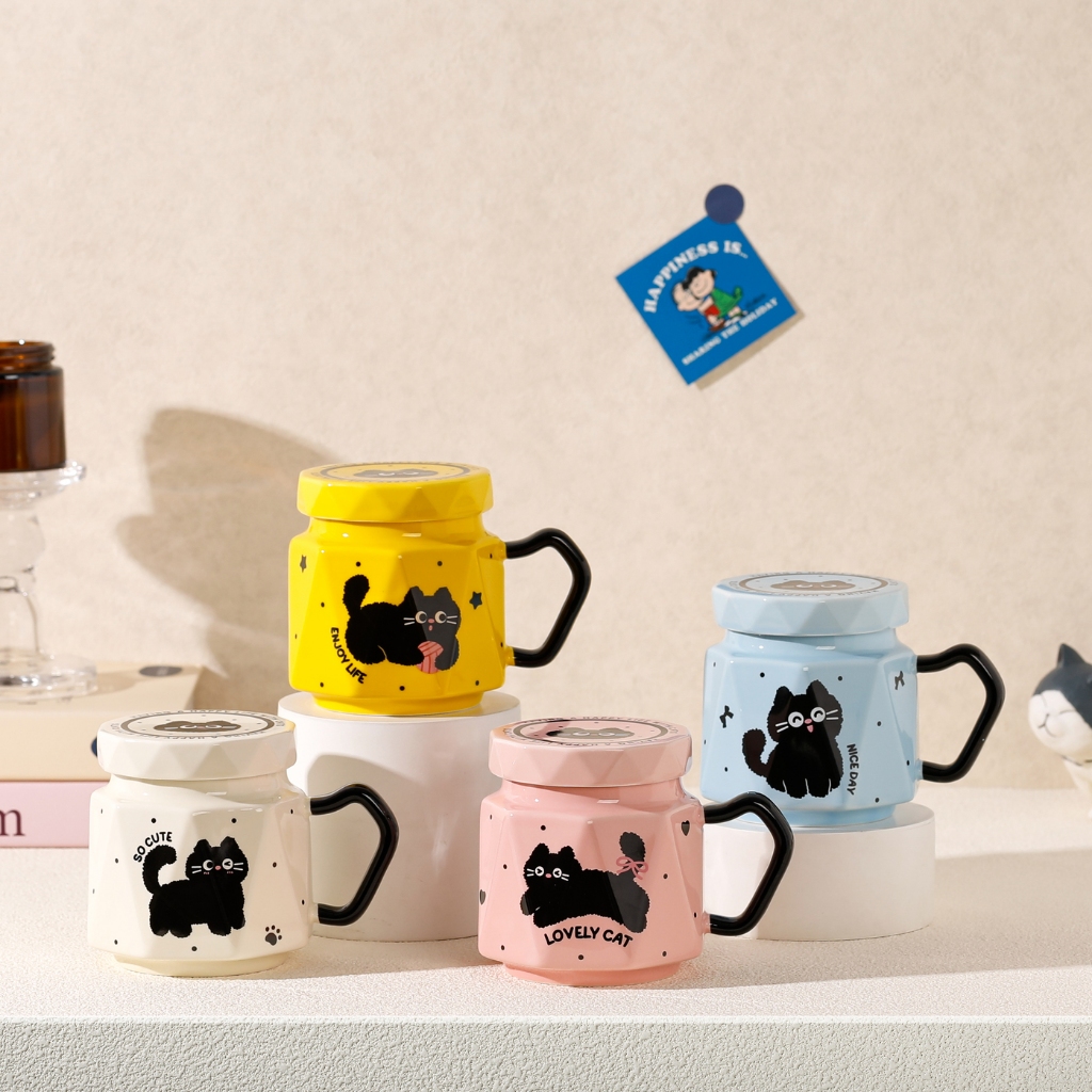 แก้วกาแฟ ลายแมวเหมียว ฝาหมุนน่ารัก ชาวออฟฟิศนักเรียน นักศึกษา ต้องชอบ ของชำร่วย น่ารักราคาดี