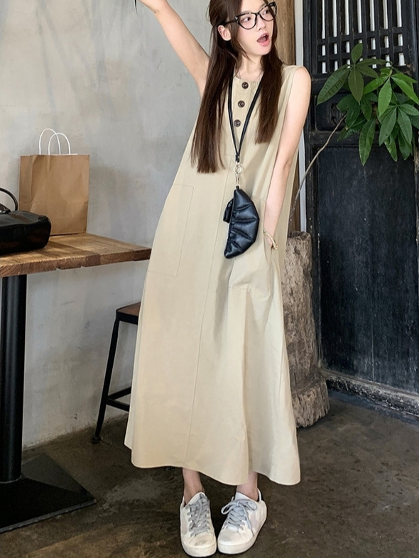 Lalita เดรสเกาหลี เดรสยาว กระดุมใช้งานได้จริง ผ้ายืด เดรสยาว ใส่สบาย รูปที่ 2