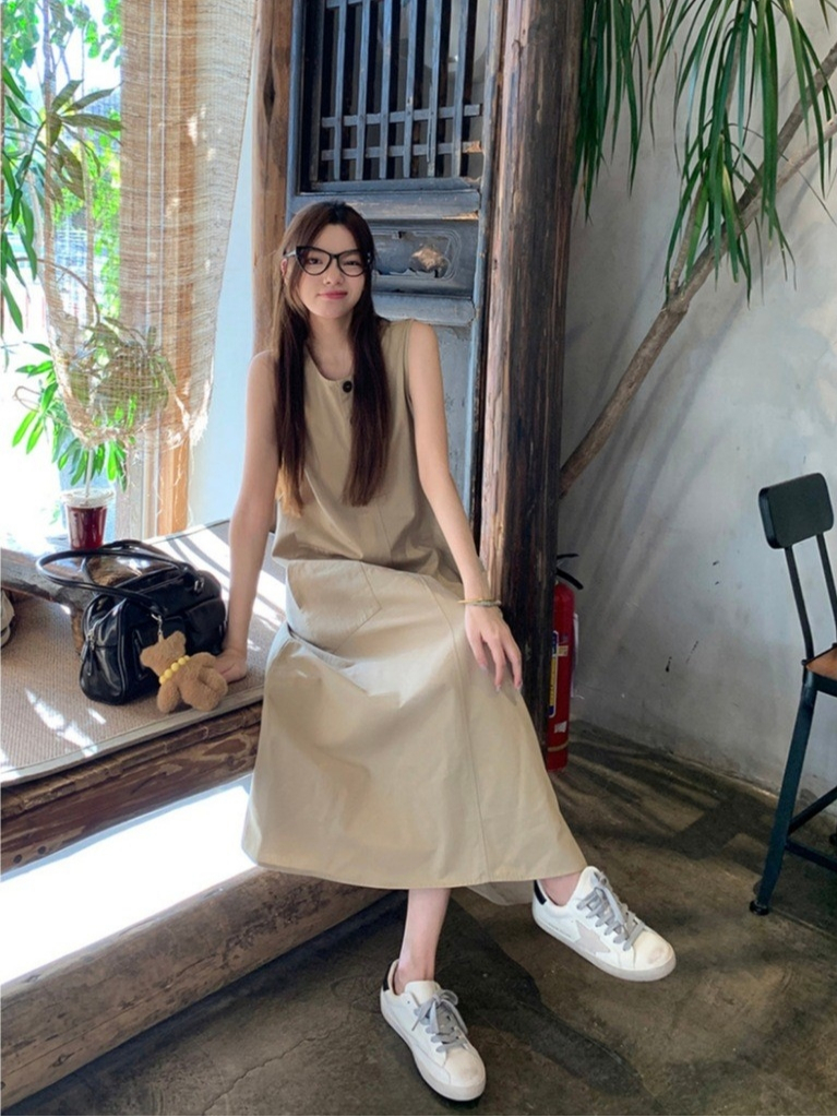 Lalita เดรสเกาหลี เดรสยาว กระดุมใช้งานได้จริง ผ้ายืด เดรสยาว ใส่สบาย รูปที่ 3