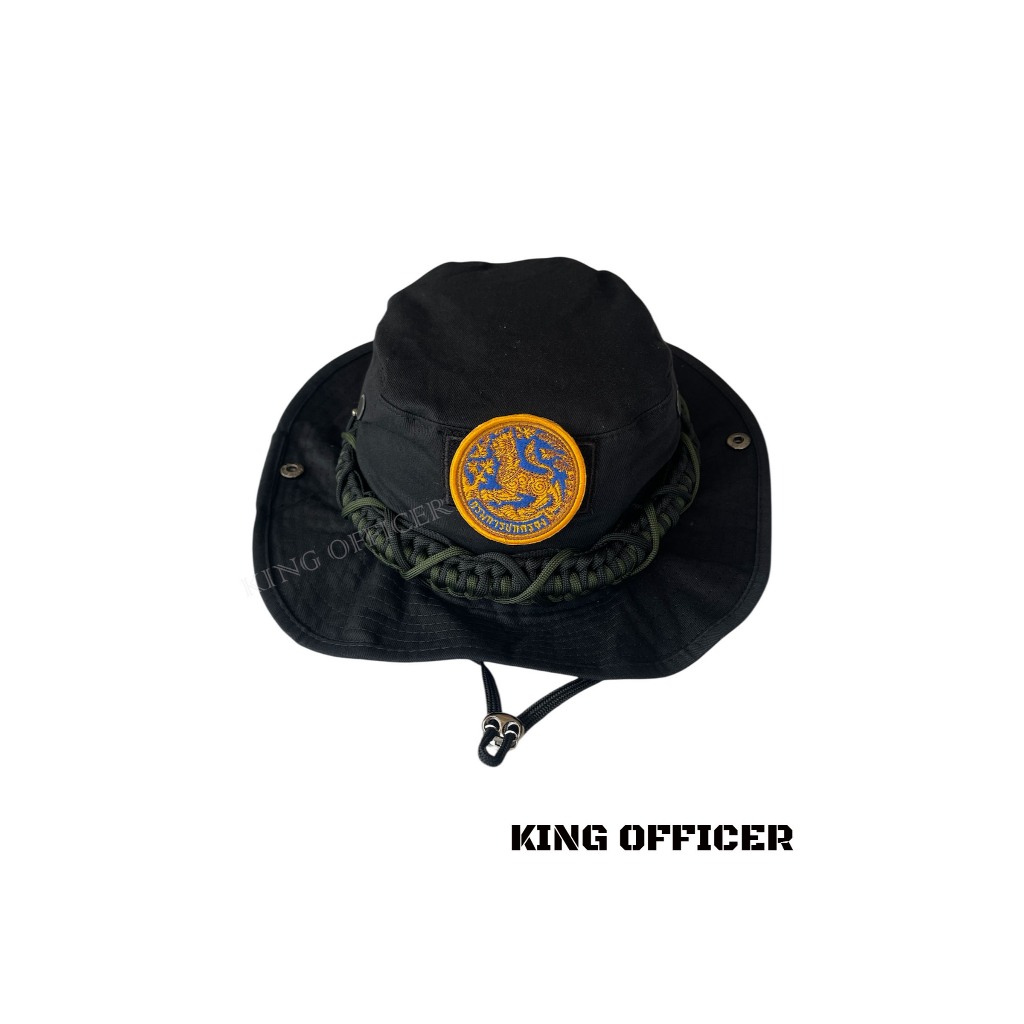 หมวกปีกสั้น กรมการปกครอง สีดำ ถักเชือกพาราคอร์ส  Paracord อาร์ม ตีนตุ๊แก  กรมปกครอง (B9)