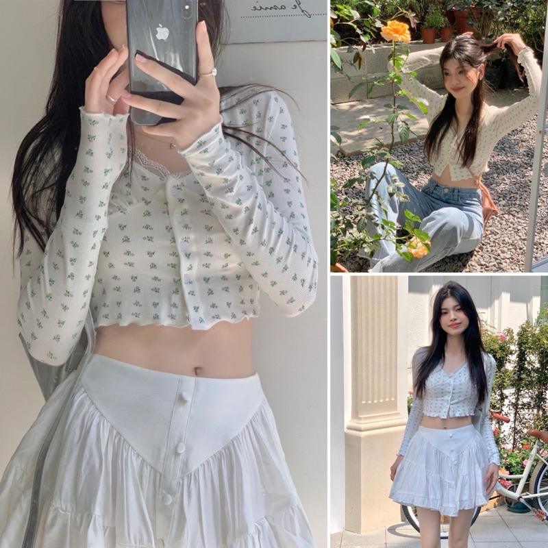 📍Sale📍♡Chanchaii top♡เสื้อครอปแขนยาวน่ารัก🤍ป้ายsiwashop(ผ้ายืดนิ่มคอลูกไม้)