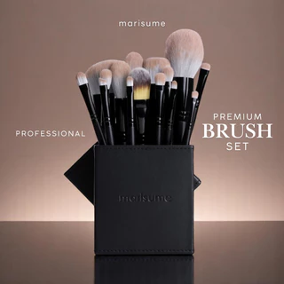 Marisume แปรงแต่งหน้า 15 ชิ้น พร้อมกล่องเก็บ + แปรงคอนทัวร์จมูกขนม้าแท้ | Premium Brush Set