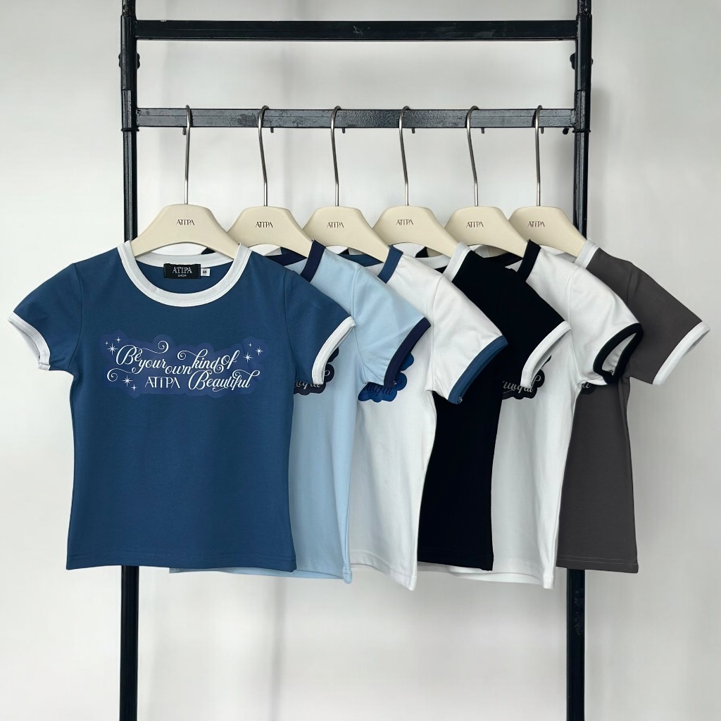 Atipashop - BE YOURSELF TOP เสื้อยืด แขนสั้น คอกลม กุ้นขอบสีทูโทน สกรีนลาย