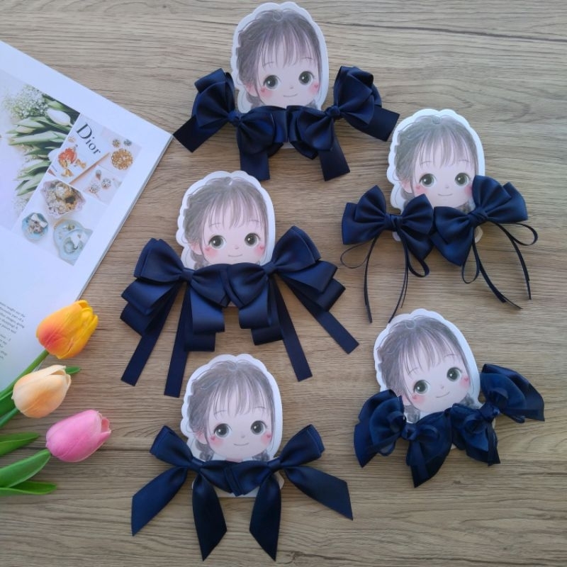 โบว์ติดผมนักเรียน🎀โทนสีกรม(ราคา/1คู่)