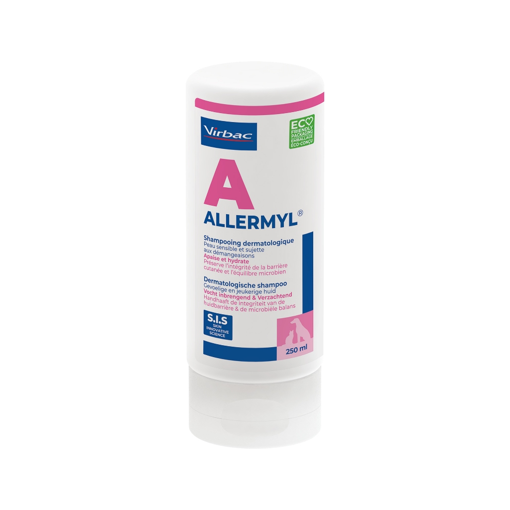 Allermyl Shampoo 250 ml (แพ็คเกจใหม่) แชมพูสูตรผิวหนังแพ้ง่าย แก้คัน บำรุงผิวหนัง สำหรับสุนัขและแมว