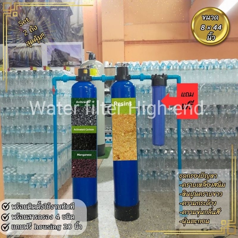 เครื่องกรองน้ำใช้ชุดเซ็ทขายดีกรองน้ำใสคุณภาพราคาถูก ขนาด 8×44 นิ้ว สีน้ำเงิน