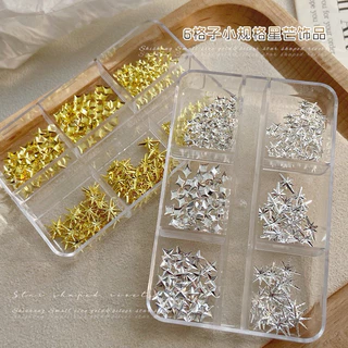 กล่อง6ช่อง โลหะดาวแฉก ดาว ของแต่งเล็บDIY แบบกล่อง สีเงิน สีทอง