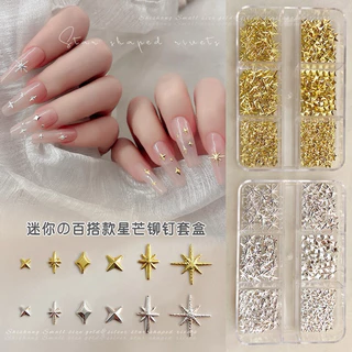 กล่อง6ช่อง โลหะดาวแฉก ดาว ของแต่งเล็บDIY แบบกล่อง สีเงิน สีทอง