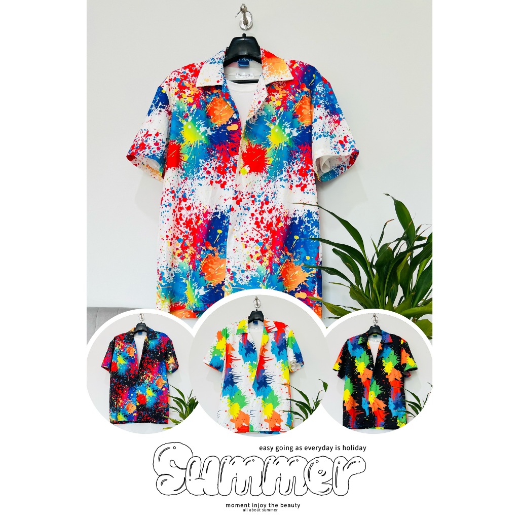 #12 NEW NEW เสื้อเชิ๊ตฮาวาย ผ้าไหมอิตาลีพิมพ์ลาย /สงกรานต์ /ทะเล/ /แฟชั่น ผู้ชายใส่หล่อสาวสวยใส่น่ารัก / สินค้าแนะนำ