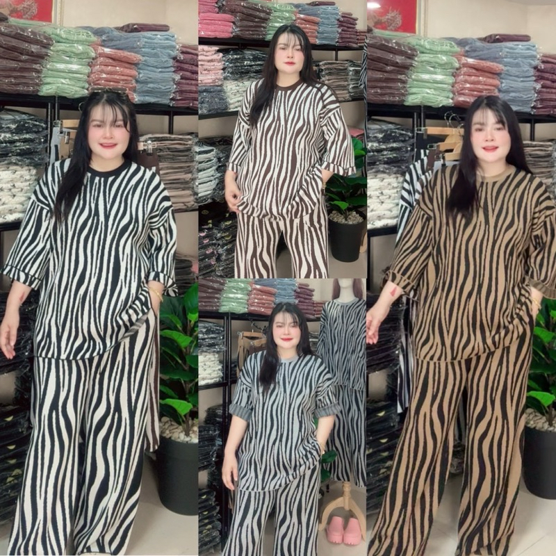 ชุดเซ็ทไหมพรม-ม้าลาย (เสื้อ +กางเกง )KKUU