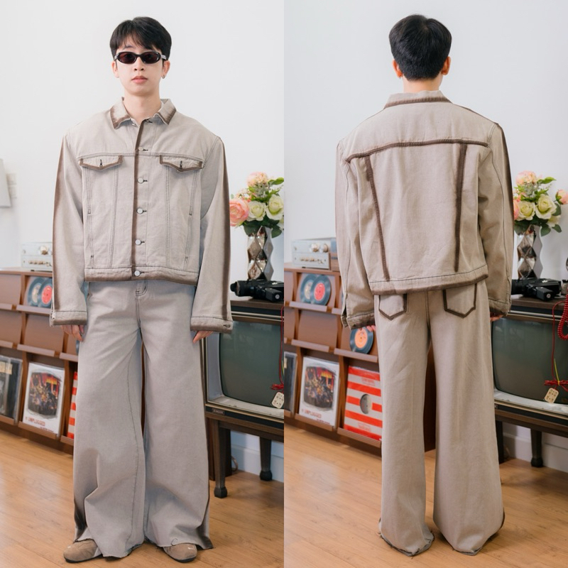 YUDAI SET ชุดเซต เสื้อแจ็กเก็ตแขนยาว กางเกงเอวสูงกระบอกใหญ่ กดแยกเสื้อและกางเกงนะครับ