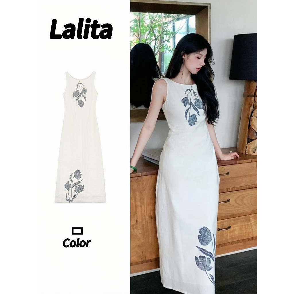 Lalita💗เดรสผู้หญิ 💗พริ้ว เรียบหรู ดูดีดูแพง ชุดไปคาเฟ่ เดรสแฟชั่น มีซับใน เดรสคอกลม เดรสแขนกุด