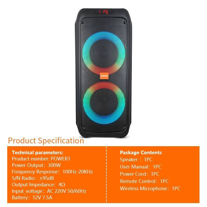 [ผ่อน0%] d-power POWER1 ลำโพง Party Box 300W RGB ดอก10นิ้วx2 ล้อลาก ไมค์ลอย ฟรี ประกัน1ปี