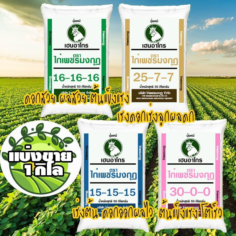 ปุ๋ยแบ่งขายไก่เพชรไซส์L 1 กิโล  ปุ๋ย16-16-16 / ปุ๋ย15-15-15 / ปุ๋ย25-7-7 / ปุ๋ย30-0-0