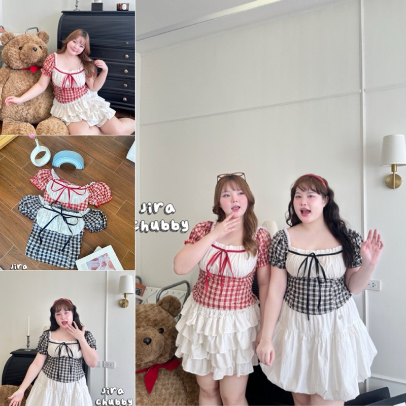 ✅ลดแรงโปรเปิดร้าน เสื้อสก็อตแขนตุ๊กตา ดีเทล polka dot 🌤️ ตรงช่วงอกแต่งด้วยโบว์