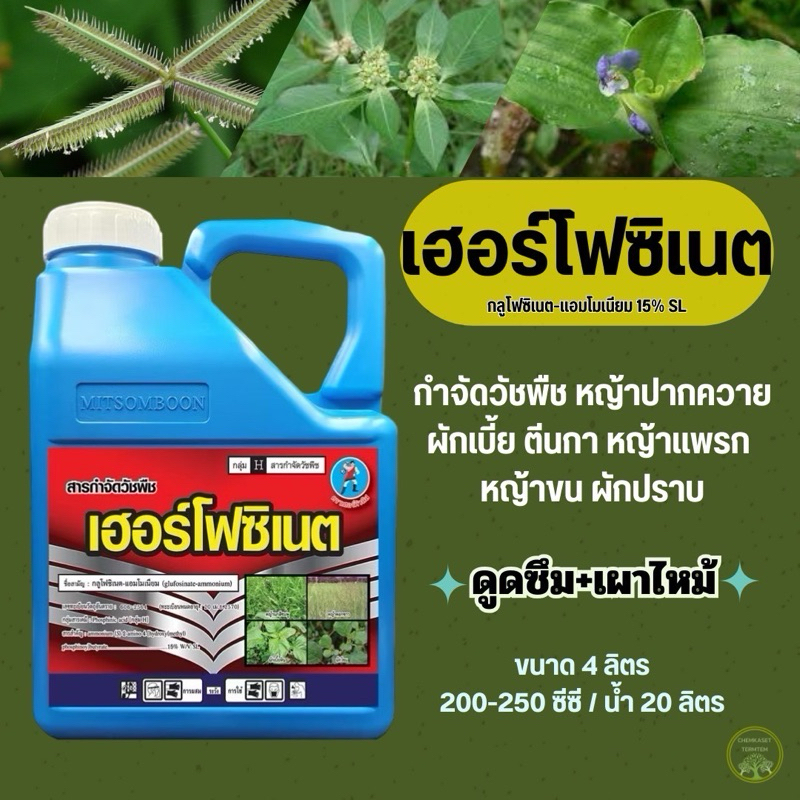 เฮอร์โฟซิเนต4ลิตร มิตรสมบูรณ์🤺กลูโฟซิเนต15%SLแกลลอนฟ้า หญ้าปากควาย/หญ้าสาบเสือ/หญ้าตีนกา/หญ้าตีนนก
