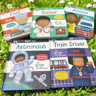 Busy day and action play book หนังสือภาษาอังกฤษ เกี่ยวกับอาชีพต่างๆ Lady bird board book