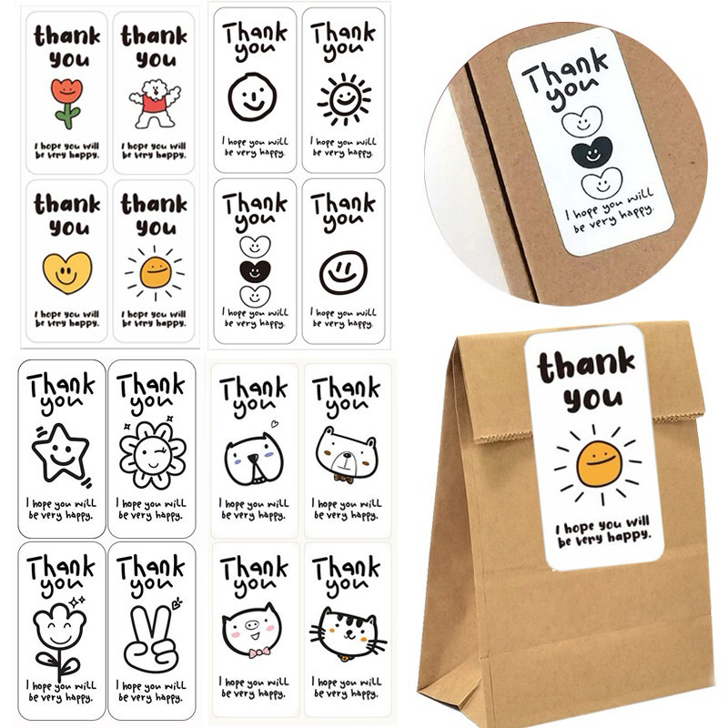 สติ๊กเกอร์ขอบคุณทรงยาว สติ๊กเกอร์สายคาดติดแก้วกาแฟ สติ๊กเกอร์ฉลากซีล(100ดวง/แพค)พร้อมส่ง จากไทย
