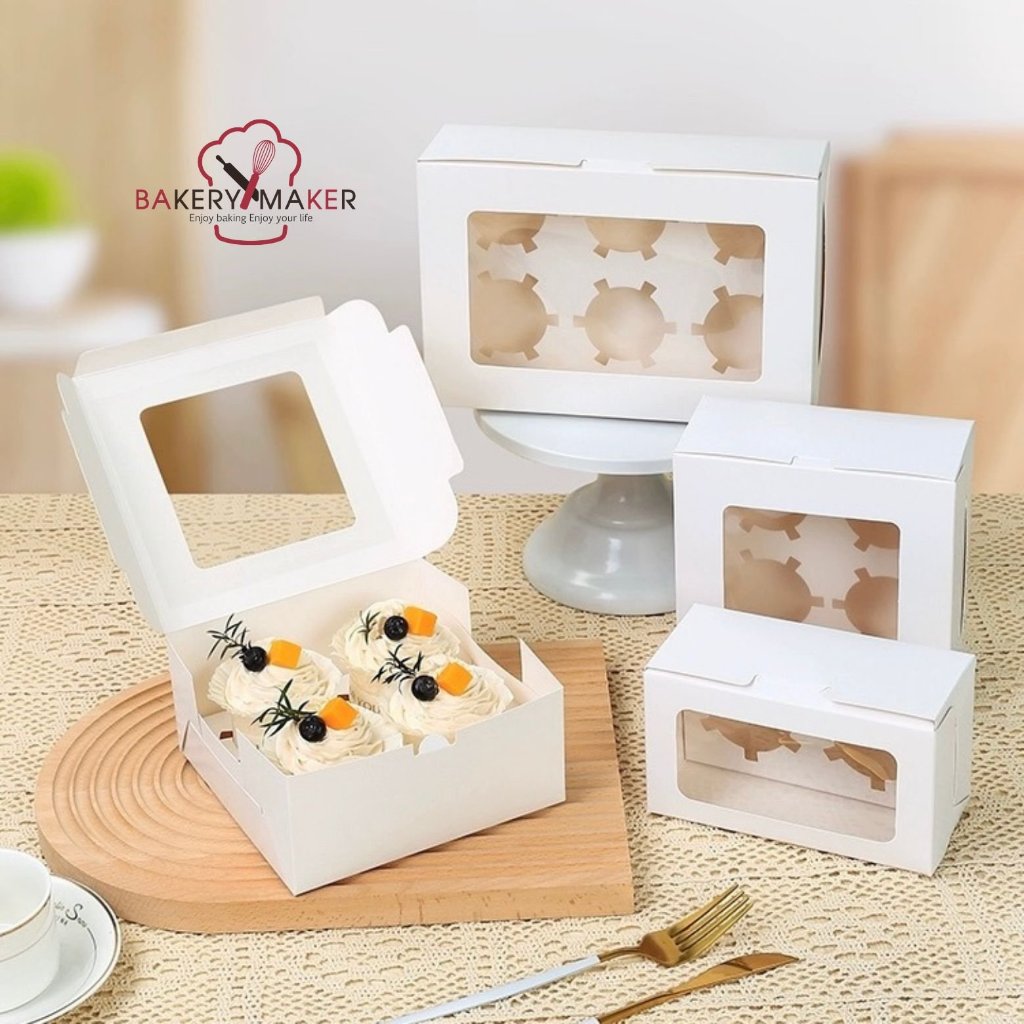 กล่องคัพเค้กเจาะหน้าต่าง 2,4,6,12 หลุมสีขาว (5ใบ) Cupcake