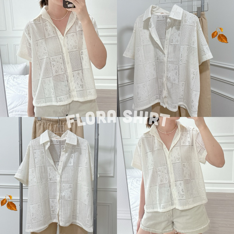 flora shirt เสื้อถักแขนสั้น อก 48“