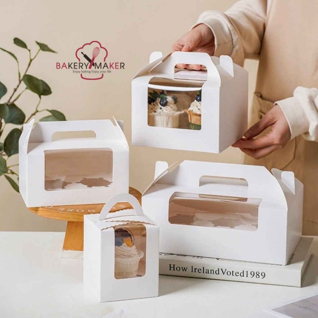 กล่องคัพเค้กเจาะหน้าต่างหูหิ้ว 1,2,4,6 หลุมสีขาว (5ใบ) Cupcake