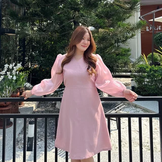 (❤️อกถึง 50") Glass Sleeve Dress เดรสสาวอวบ ชุดสาวอวบ