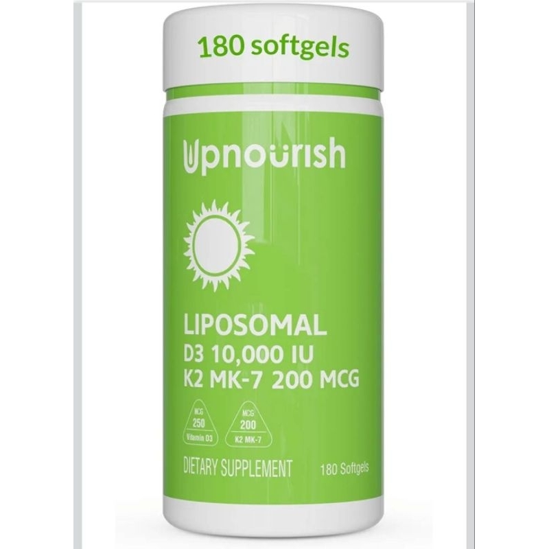 ✨️พร้อมส่ง✨️UpNourish Liposomal D3 K2 Vitamin 10000 IU - 180 Mini Softgels