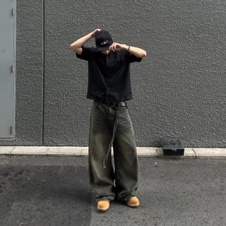 [ สินค้าเข้าเยอะ ] (แถมเข็มขัด) Karants กางเกงยีนส์ Straight เรียบ ขาบาน S-2XL Streetwear Unisex ชาย-หญิง - KQ99