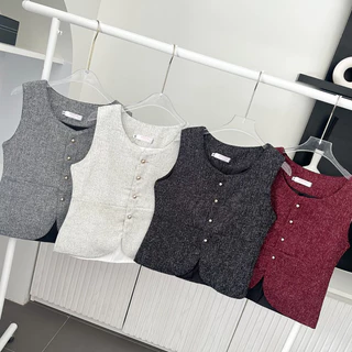 CAaRBEE VEST 🤎🤍เสื้อกั๊กทรงเวสผ้าทวิตมีซับในทั้งตัว