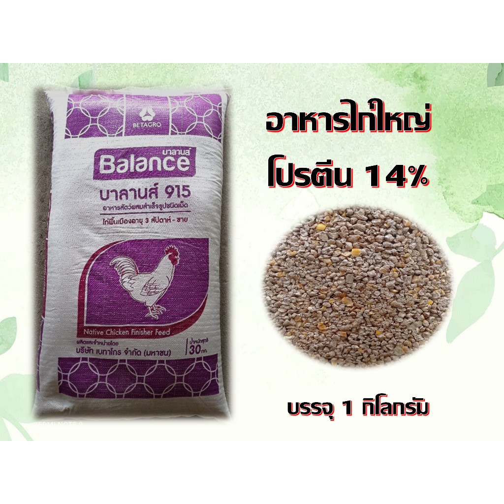 อาหารไก่ใหญ่ อาหารไก่เมือง โปรตีน 14% แบ่งขาย 1 กิโลกรัม ใส่ถุงซิปล็อค