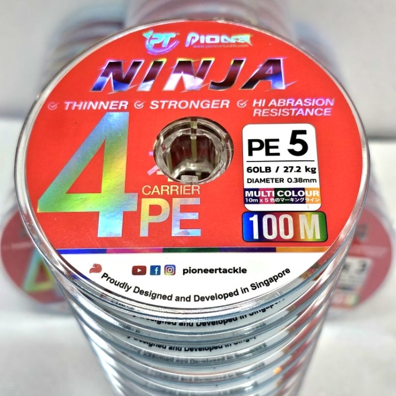 สายพีอี PIONEER PE  NINJA 4 X สายพีอี ไพโอเนียร์ นิลจา ถัก 4 สายเคลือบกันน้ำ