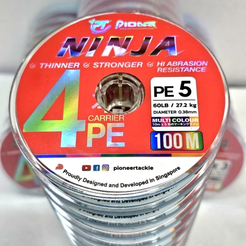 สายพีอี PIONEER PE NINJA 4 X สายพีอี ไพโอเนียร์ นิลจา ถัก 4 สายเคลือบกันน้ำ