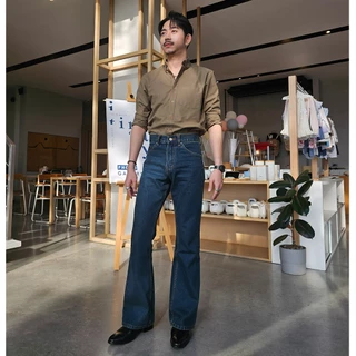 Golden Zebra Jeans กางเกงยีนส์ชายขาม้าเอวสูงสีฟ้าฟอกขัดด่าง สีสนิมเขียว สีดำซุปเปอร์แบล็ค #339