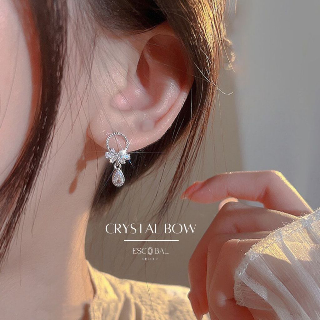 ESCOBAL✨ต่างหูเงิน Crystal Bow จี้โบว์ ต่างหูพลอย ต่างหูแฟชั่น ต่างหูผู้หญิง ตุ้
