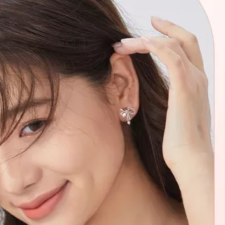 ESCOBAL ต่างหูเงิน Girly Knot สไตล์สวยหรู ต่างหูเพชร ต่างหูแฟชั่น ต่างหูโบว์ Valentine ของขวัญ
