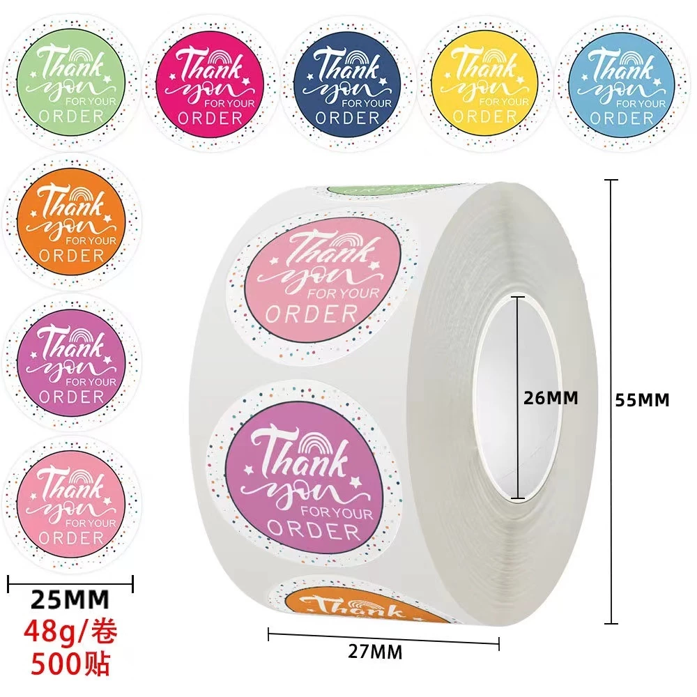 500ดวง สติ๊กเกอร์ขอบคุณ ติดกล่อง ติดแก้ว น่ารัก ตกแต่ง 2.5ซม Sticker Thankyou 883