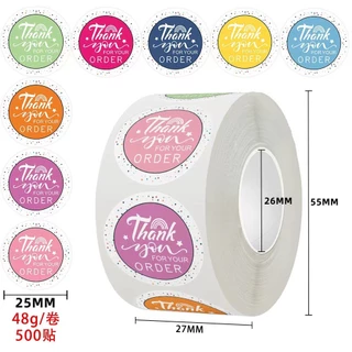 500ดวง สติ๊กเกอร์ขอบคุณ ติดกล่อง ติดแก้ว น่ารัก ตกแต่ง 2.5ซม Sticker Thankyou 883